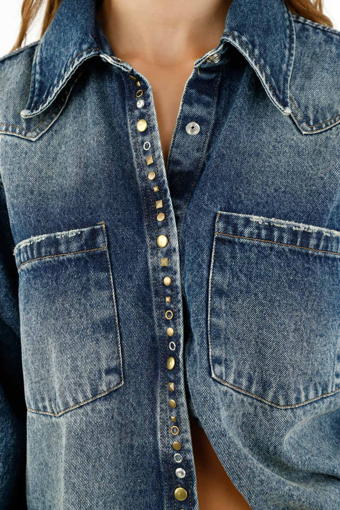 Chaqueta con cortes tipo vaquero azul para mujer