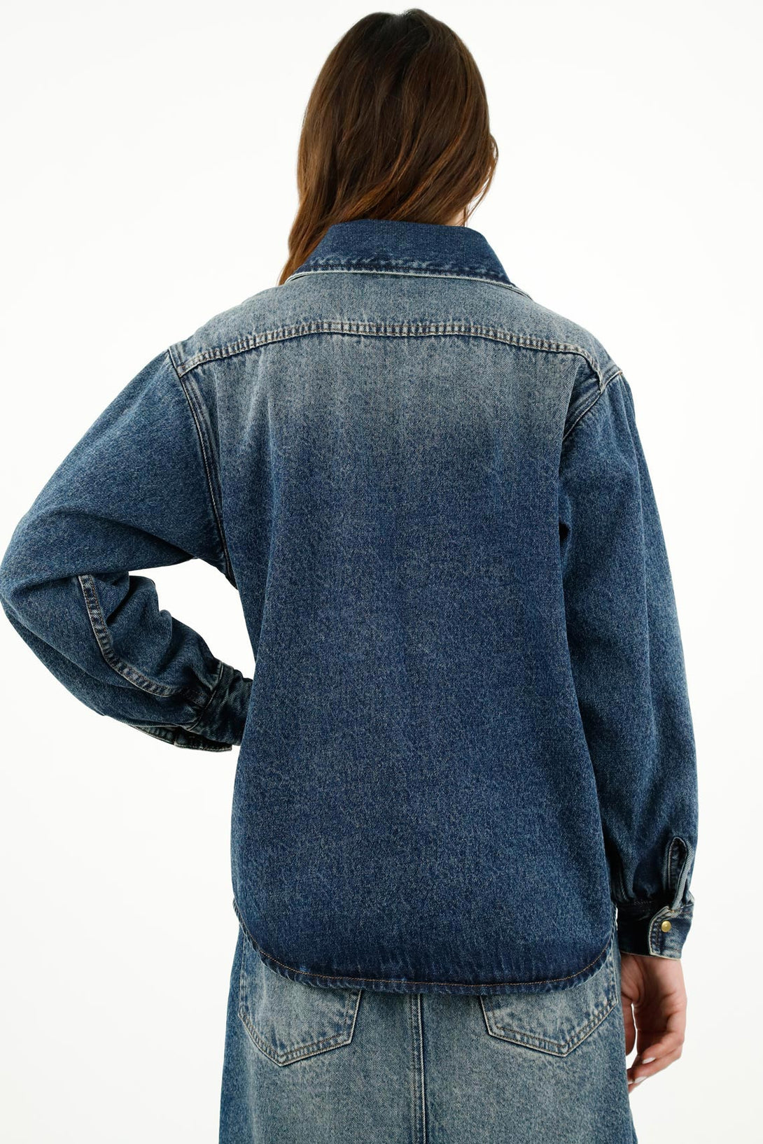 Chaqueta con cortes tipo vaquero azul para mujer