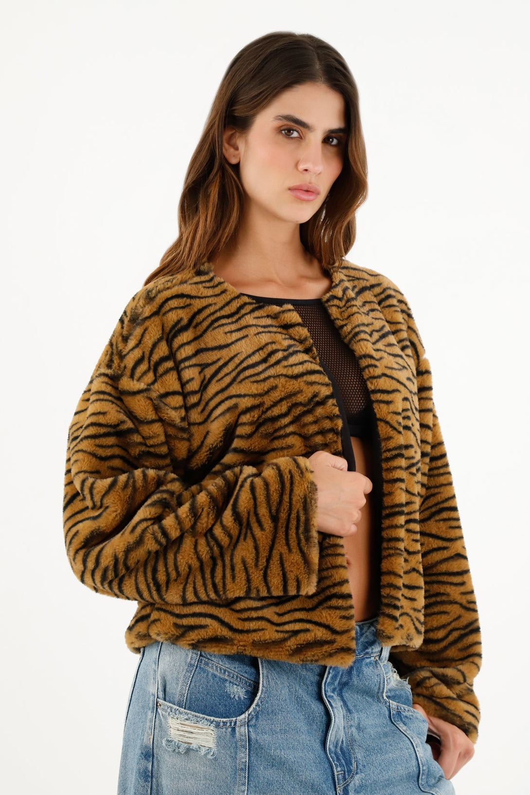 Women's Faux Fur Animal Print Jacket