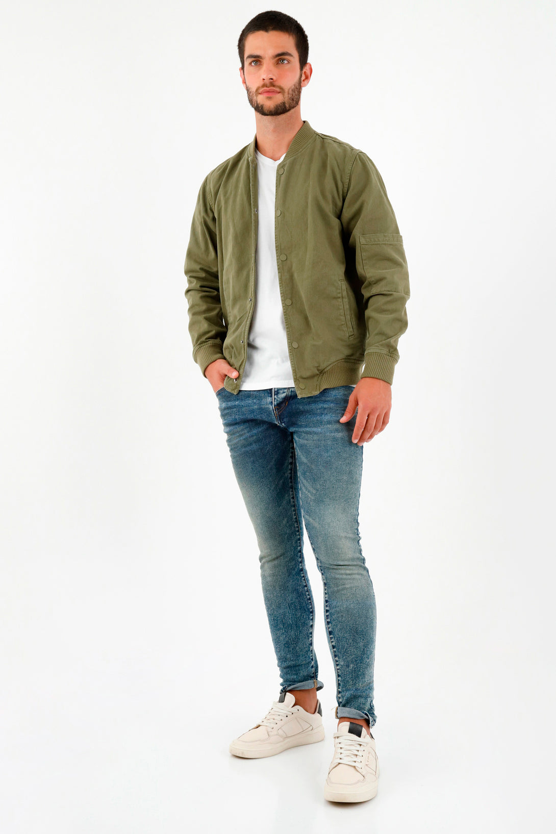 Chaqueta tipo Bomber verde para hombre