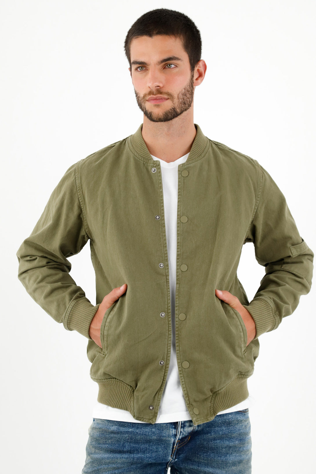 Chaqueta tipo Bomber verde para hombre