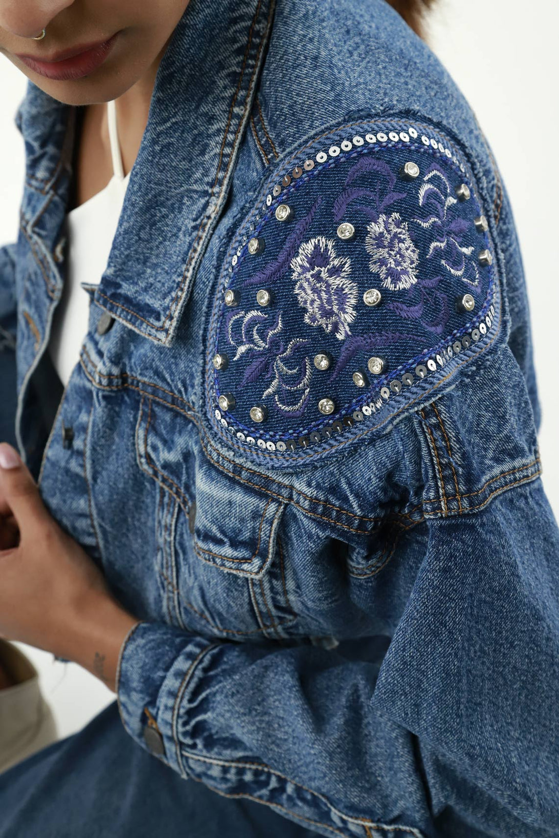 Women's Blue Embellished Jacket