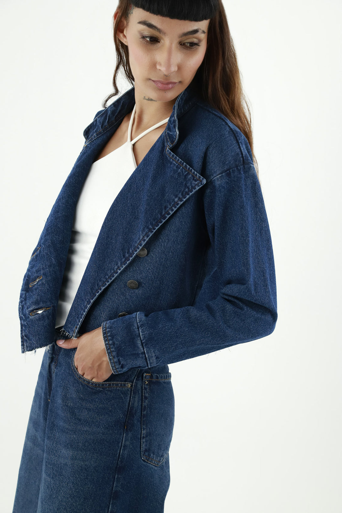 Chaqueta azul en denim para mujer