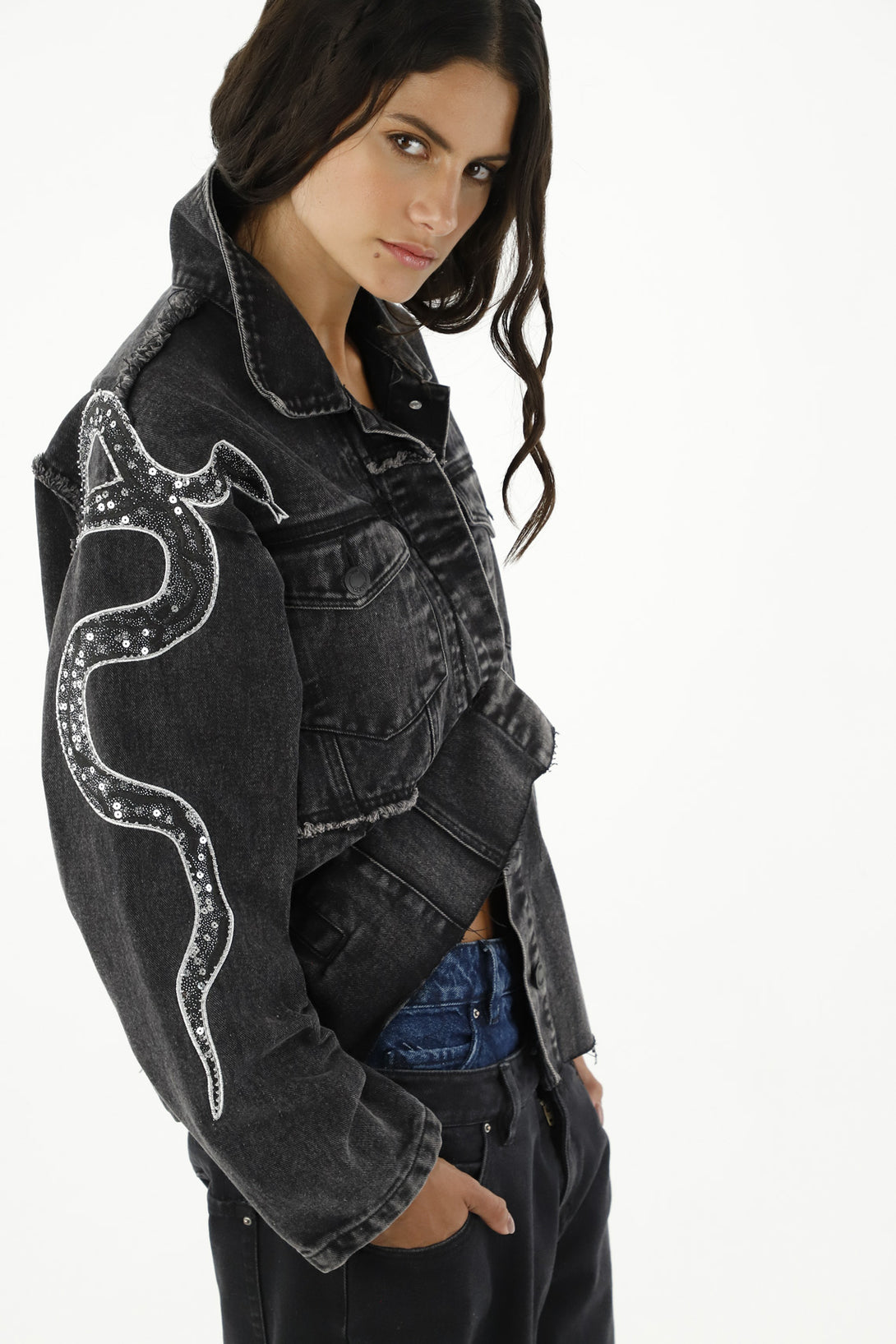 Black jacket with embroidery for women