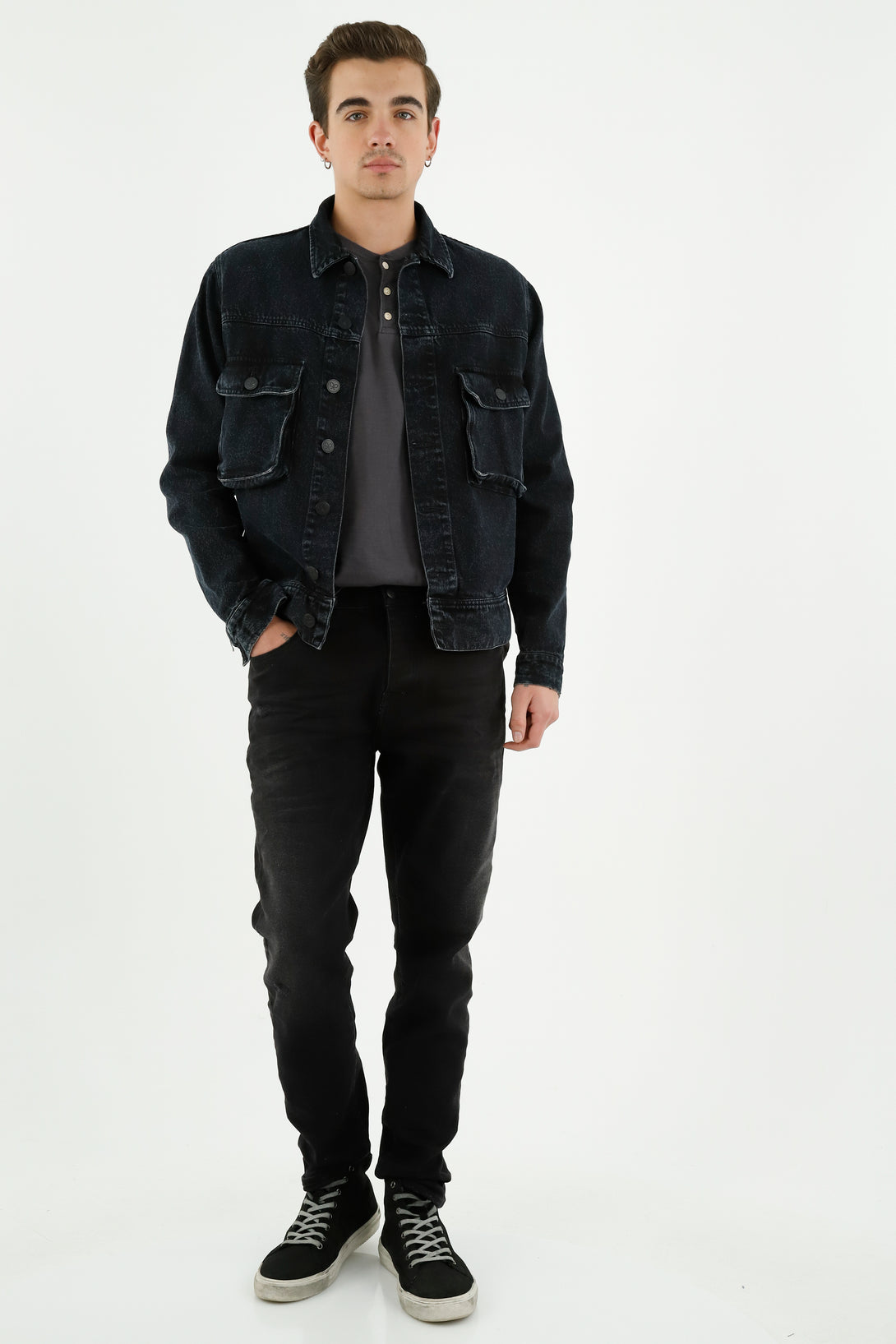 Men's Black Cargo Pocket Jacket