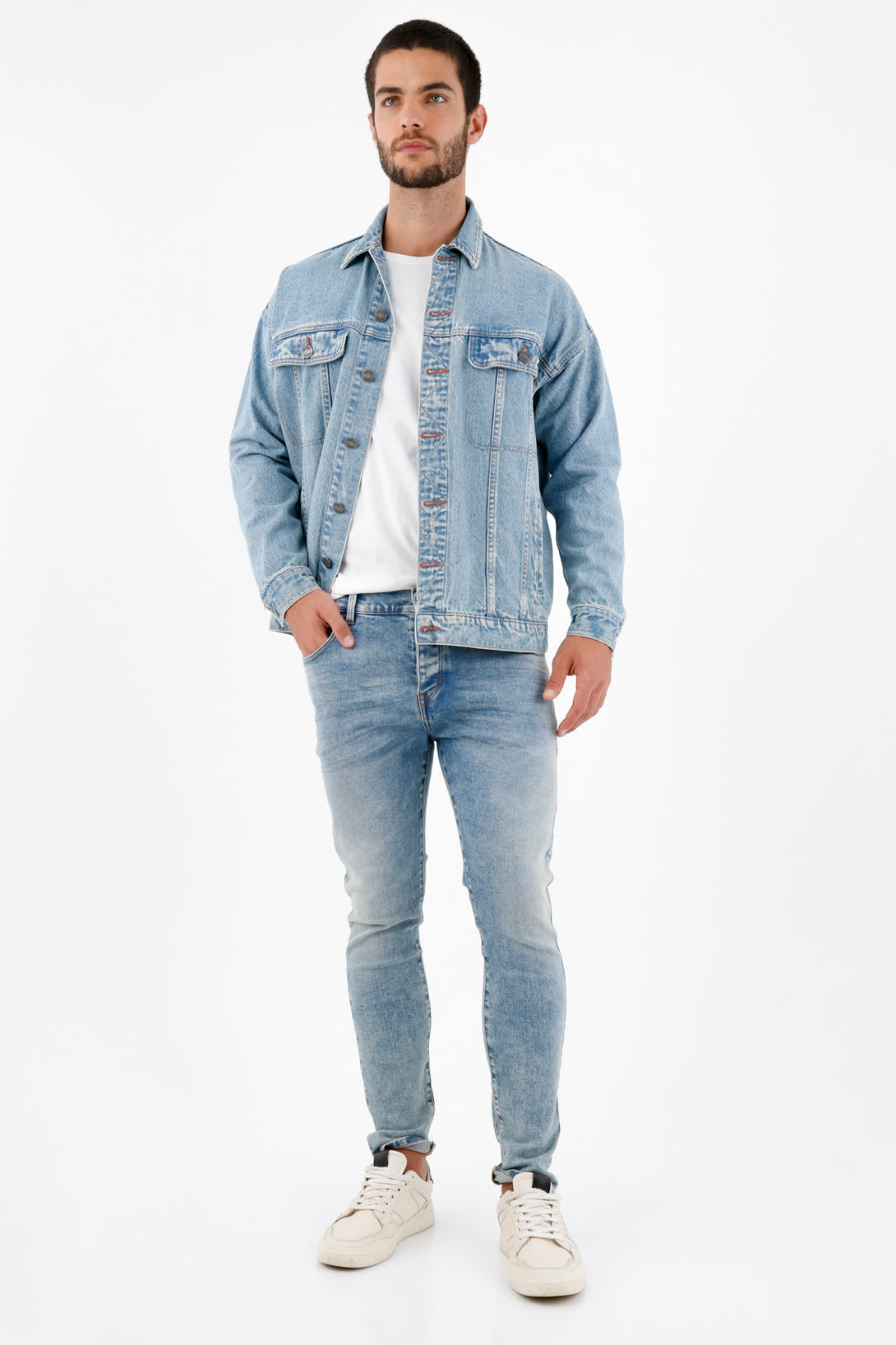 Men's Blue Denim Print Jacket