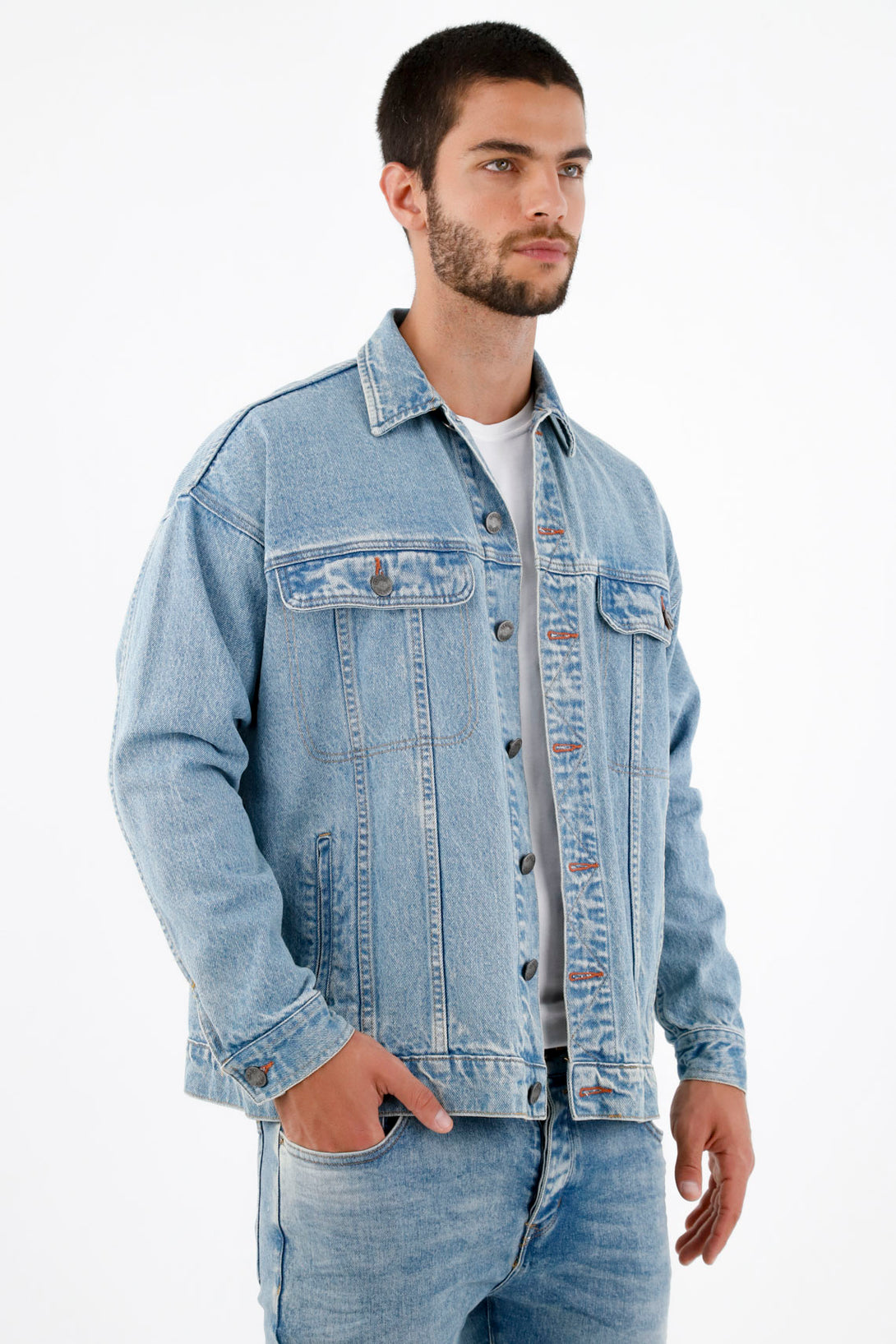 Men's Blue Denim Print Jacket