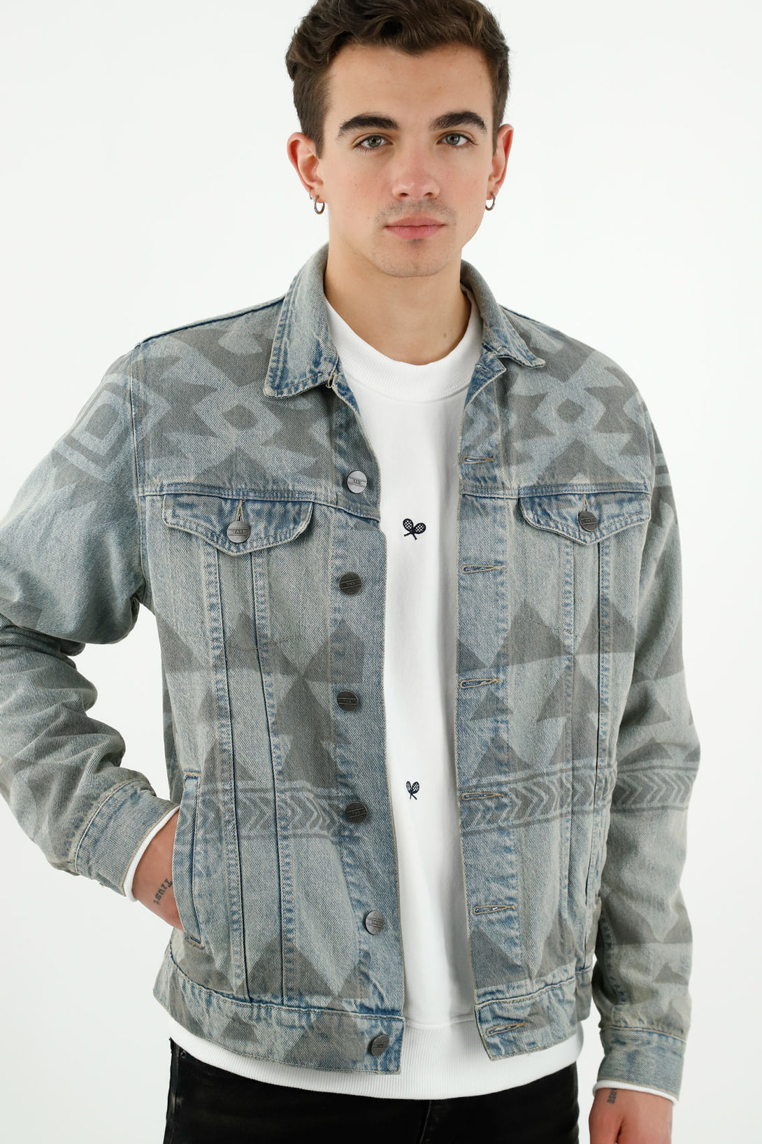 Men's Hand-Printed Blue Jacket