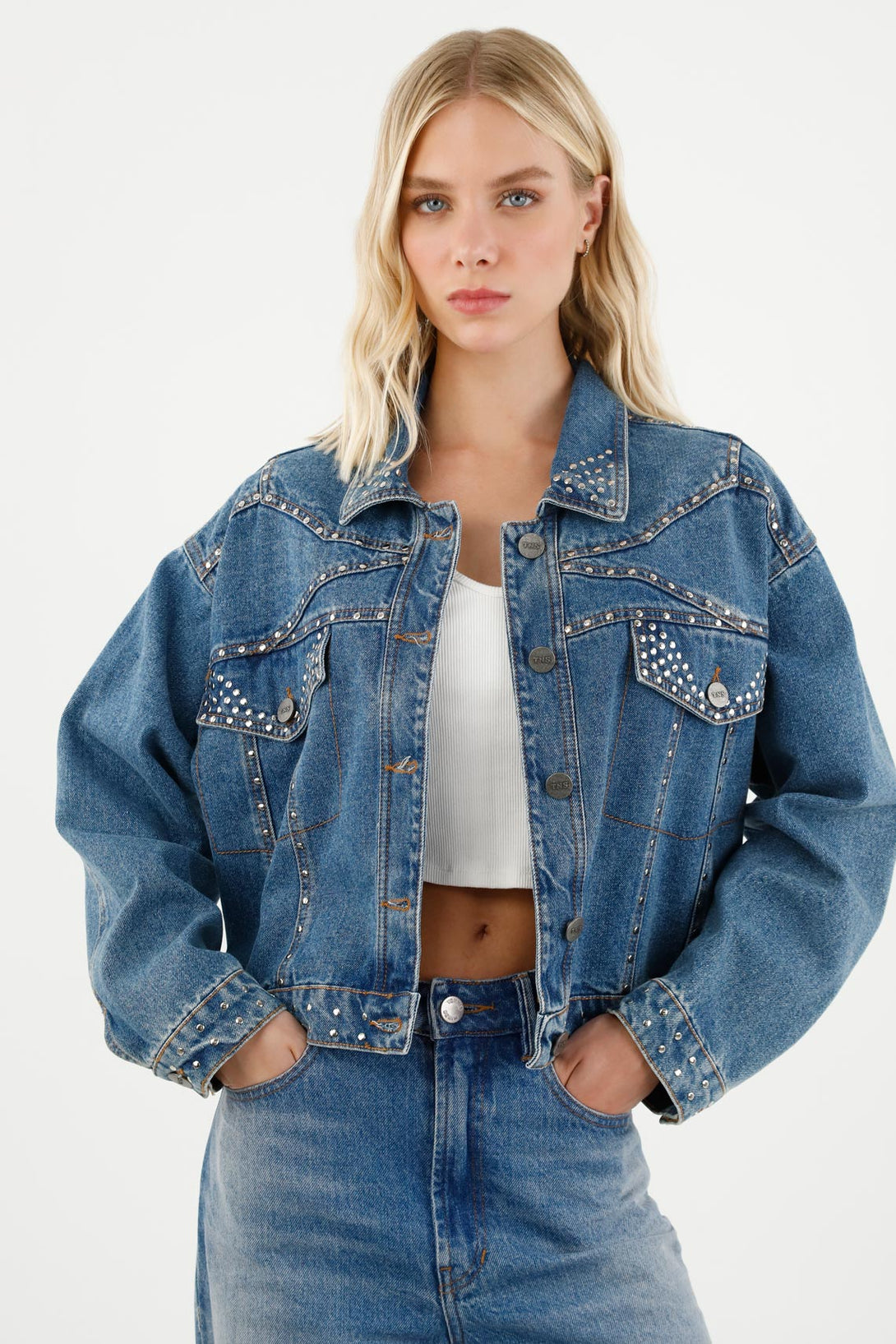 Women's Blue Jacket with Studs