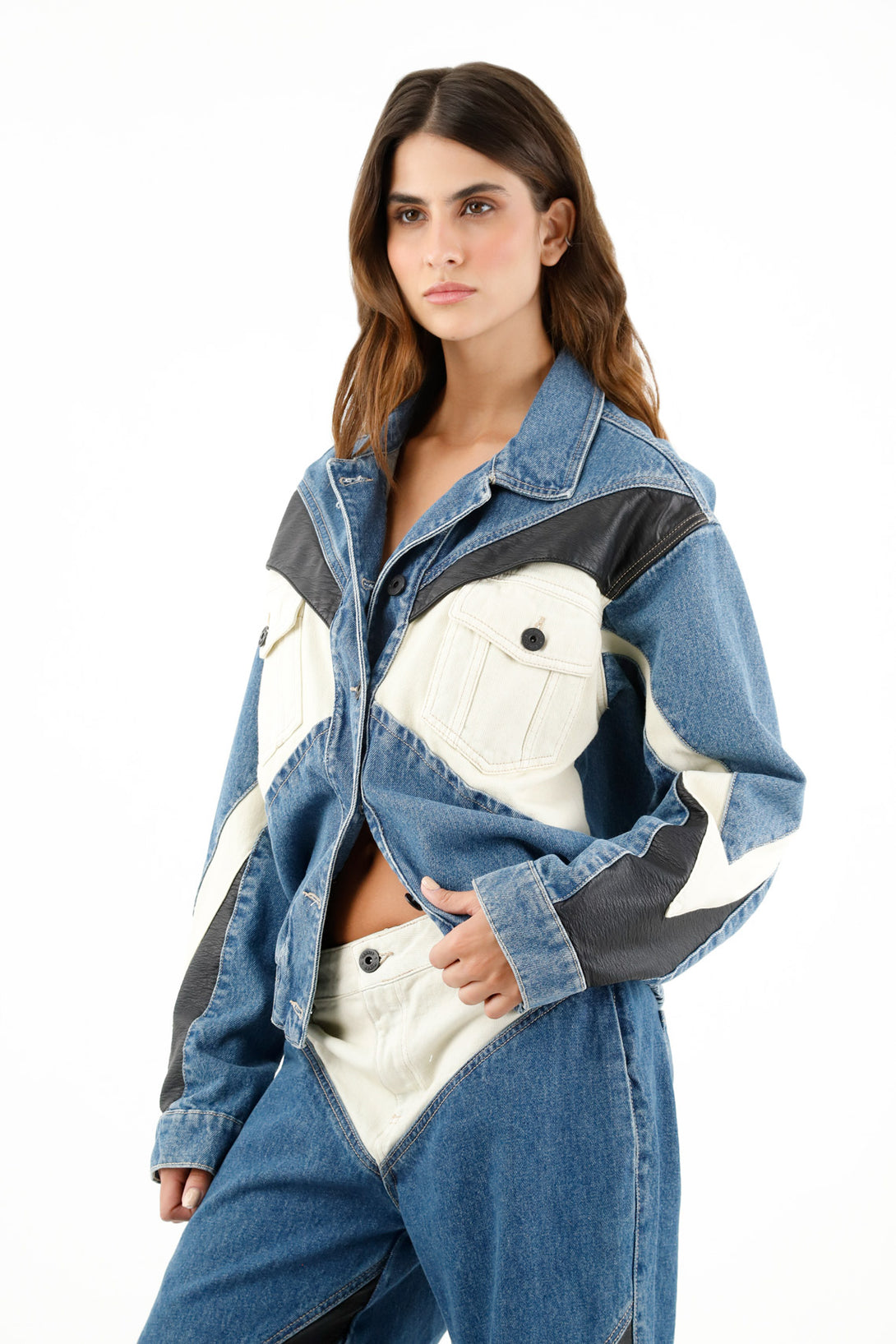 Women's Blue Patchwork Jacket