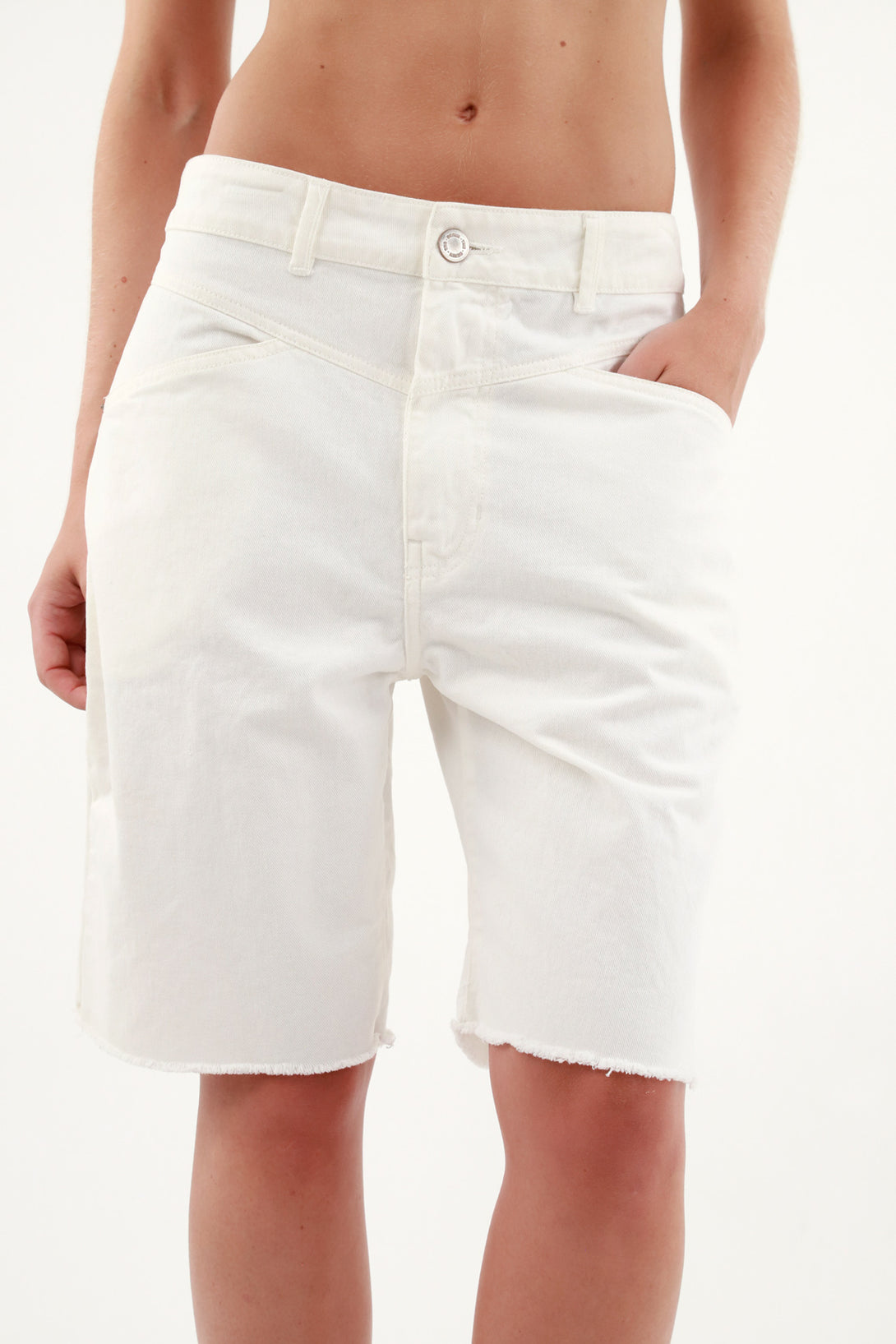 Women's Long Ecru Bermuda Shorts