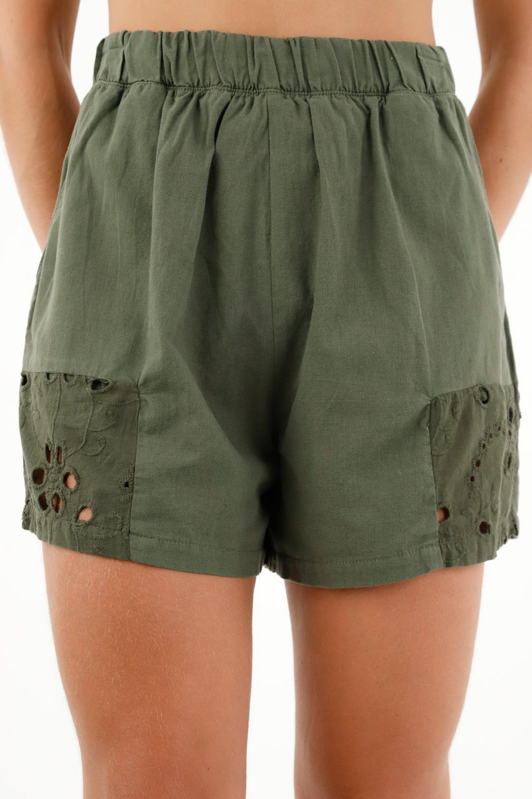 Women's Green Lace Bermuda Shorts