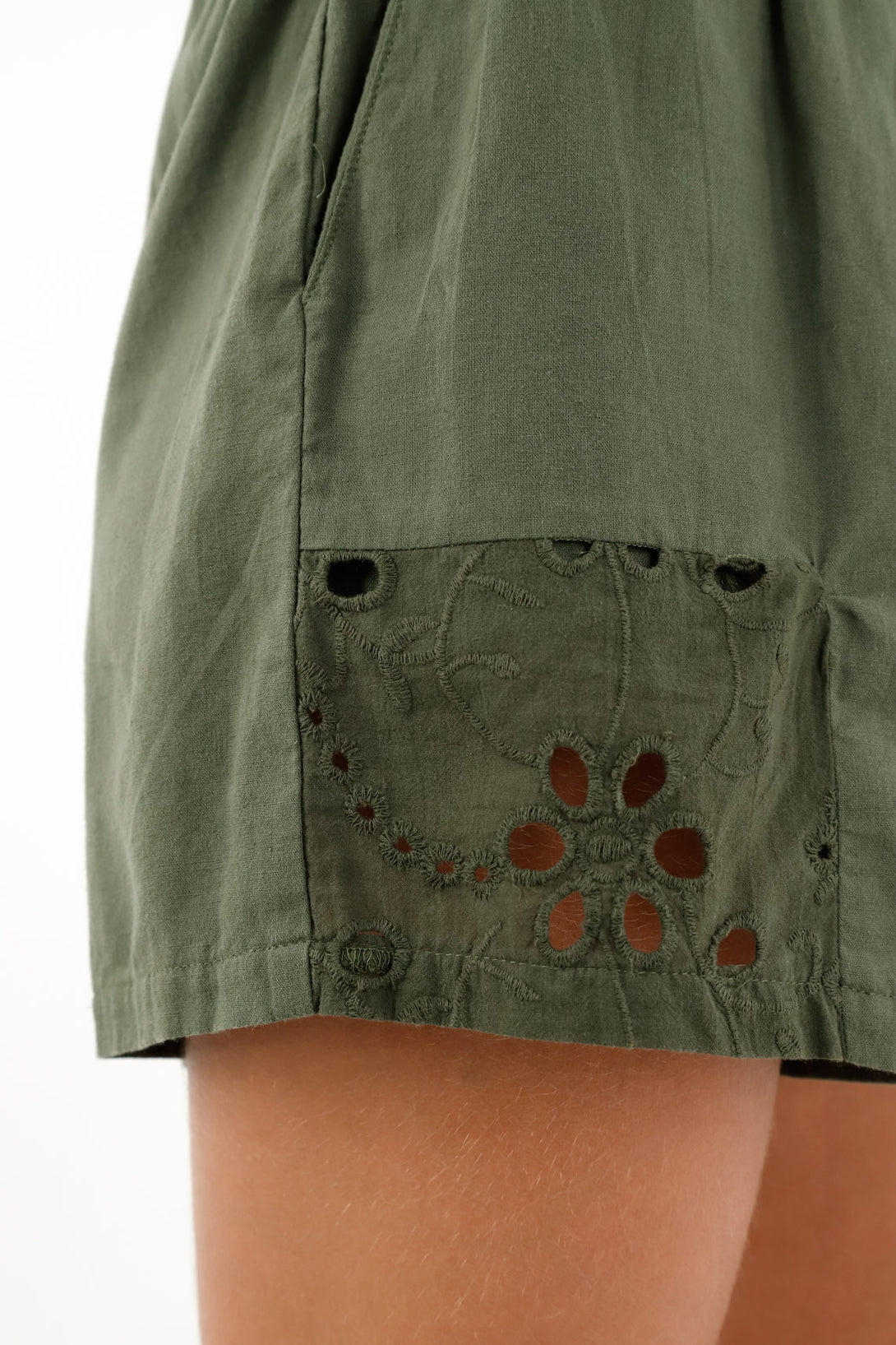 Women's Green Lace Bermuda Shorts