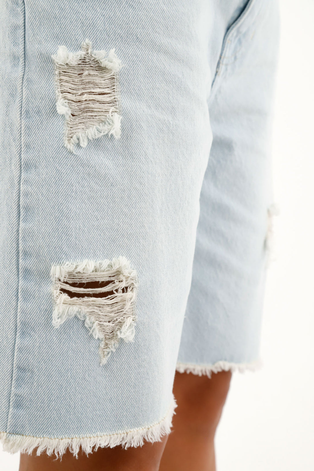 Women's Blue Distressed Bermuda Shorts