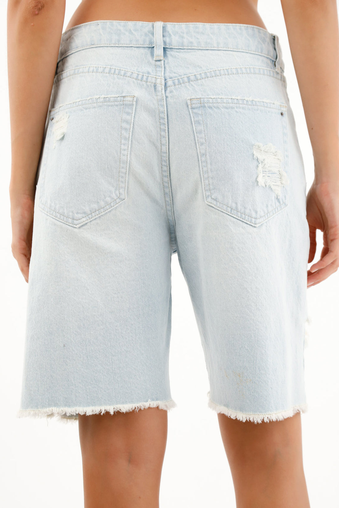 Women's Blue Distressed Bermuda Shorts