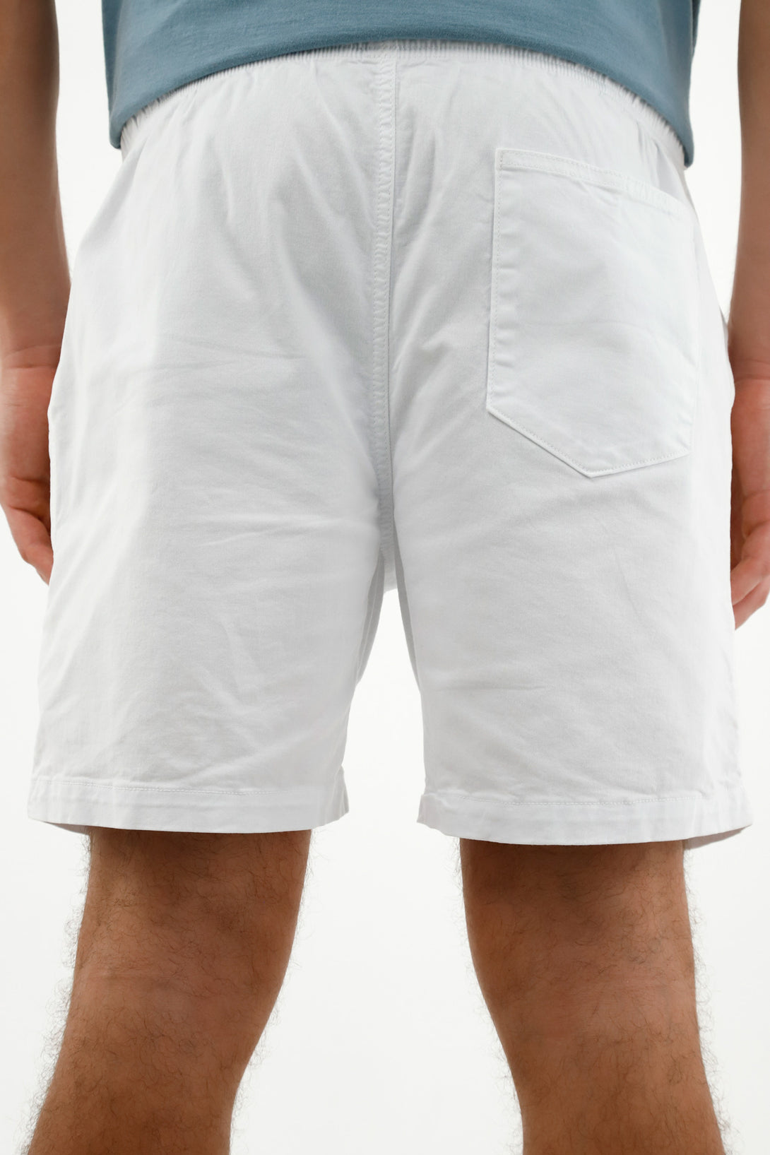 Men's White Elastic Waistband Shorts