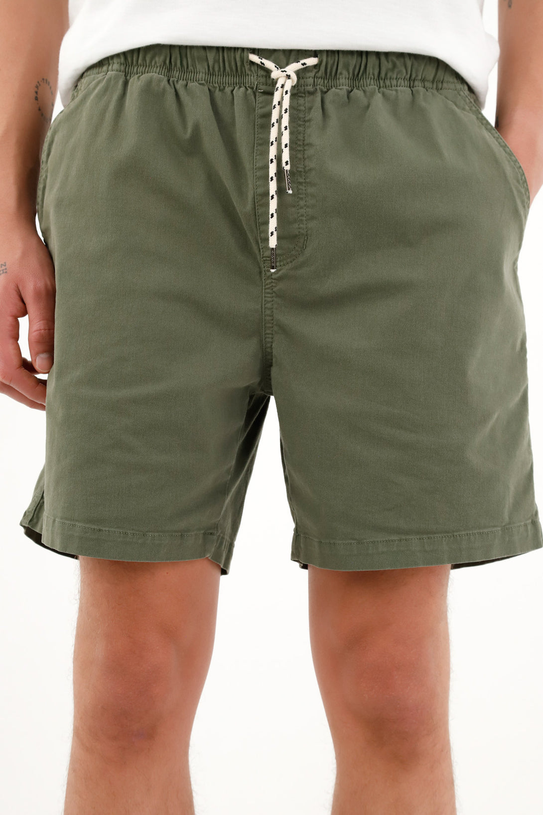 Men's Green Elastic Waistband Shorts