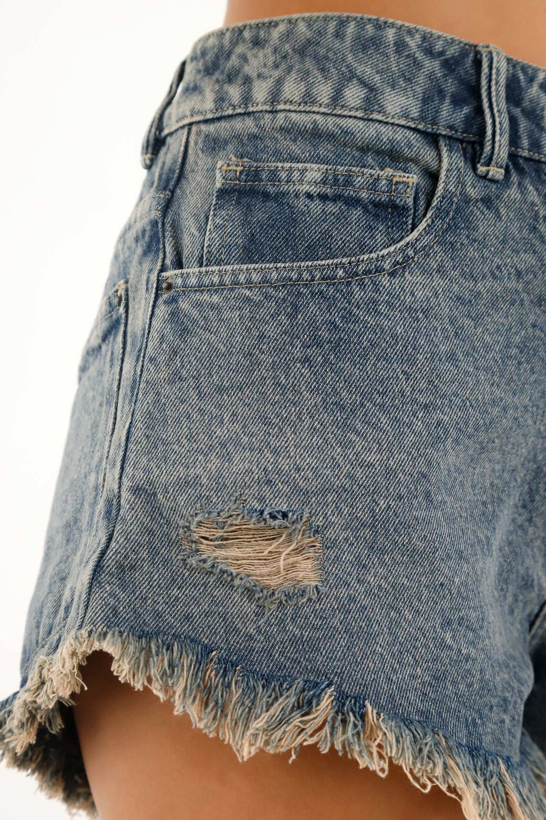 Women's Blue Frayed Shorts