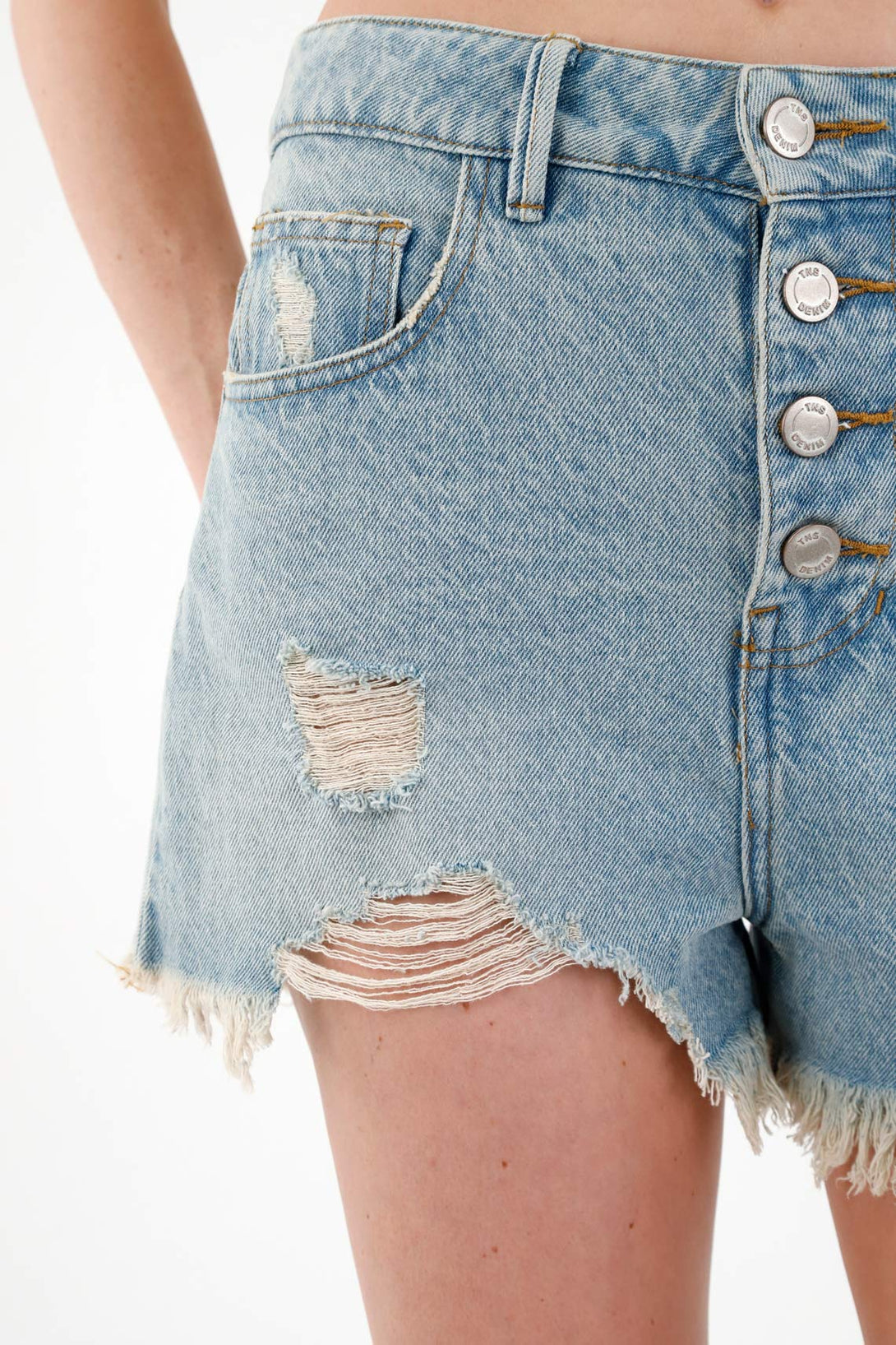 Women's Blue Shorts with Frayed Hem