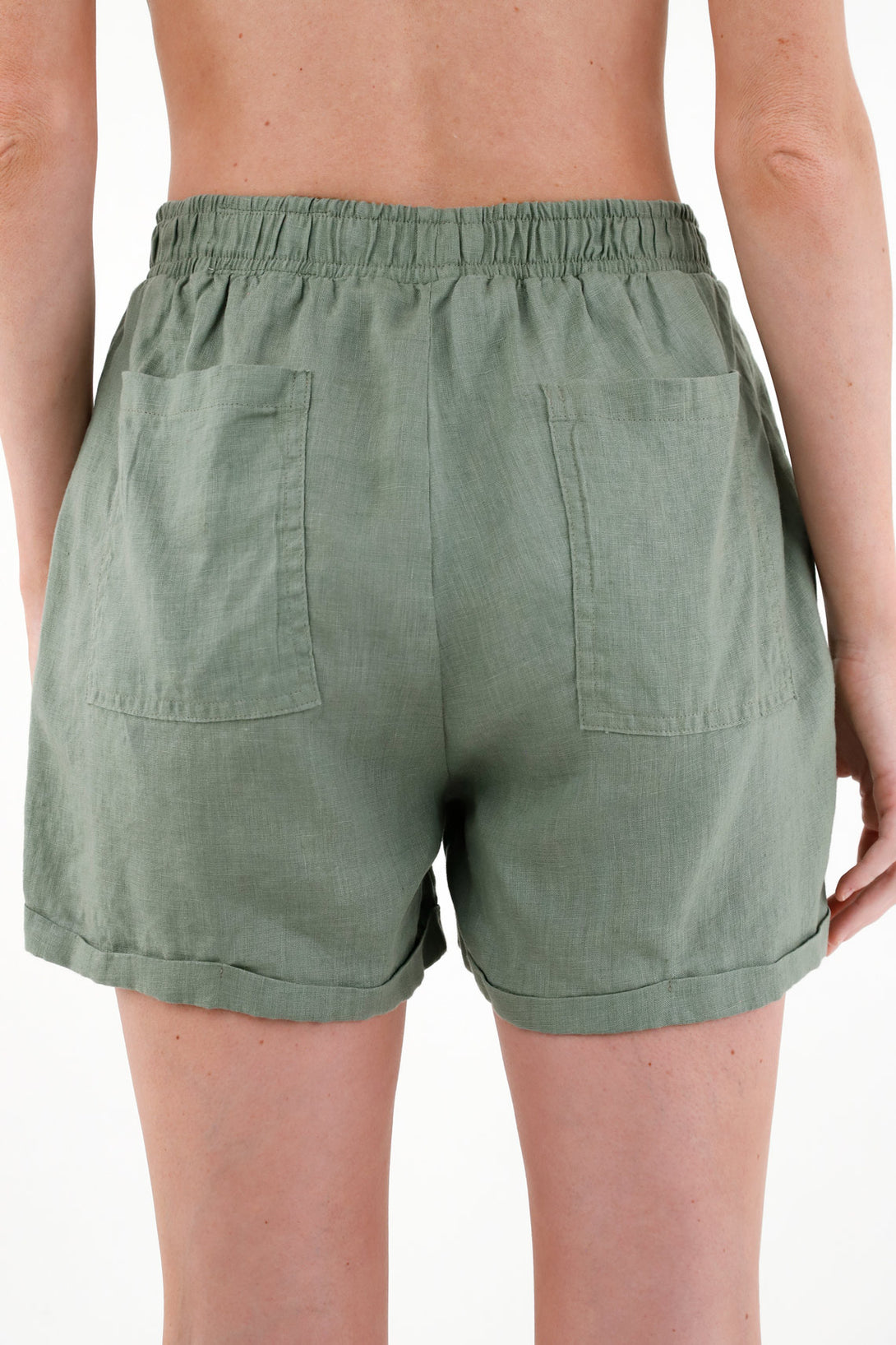 Women's Green 100% Linen Bermuda Shorts