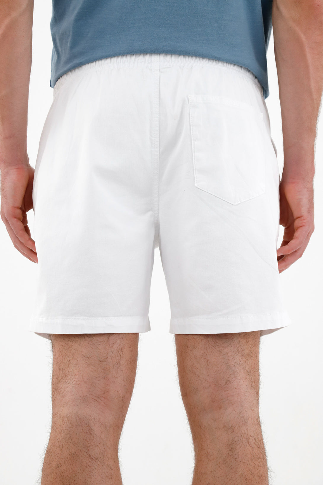 Men's White Elastic Waist Shorts