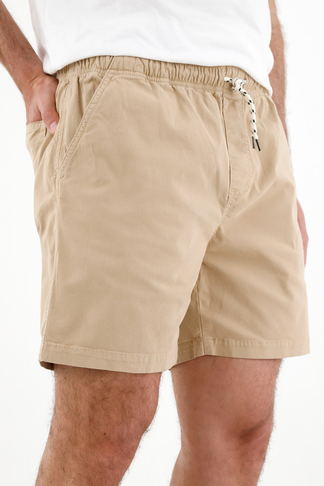 Men's Brown Elastic Waist Shorts