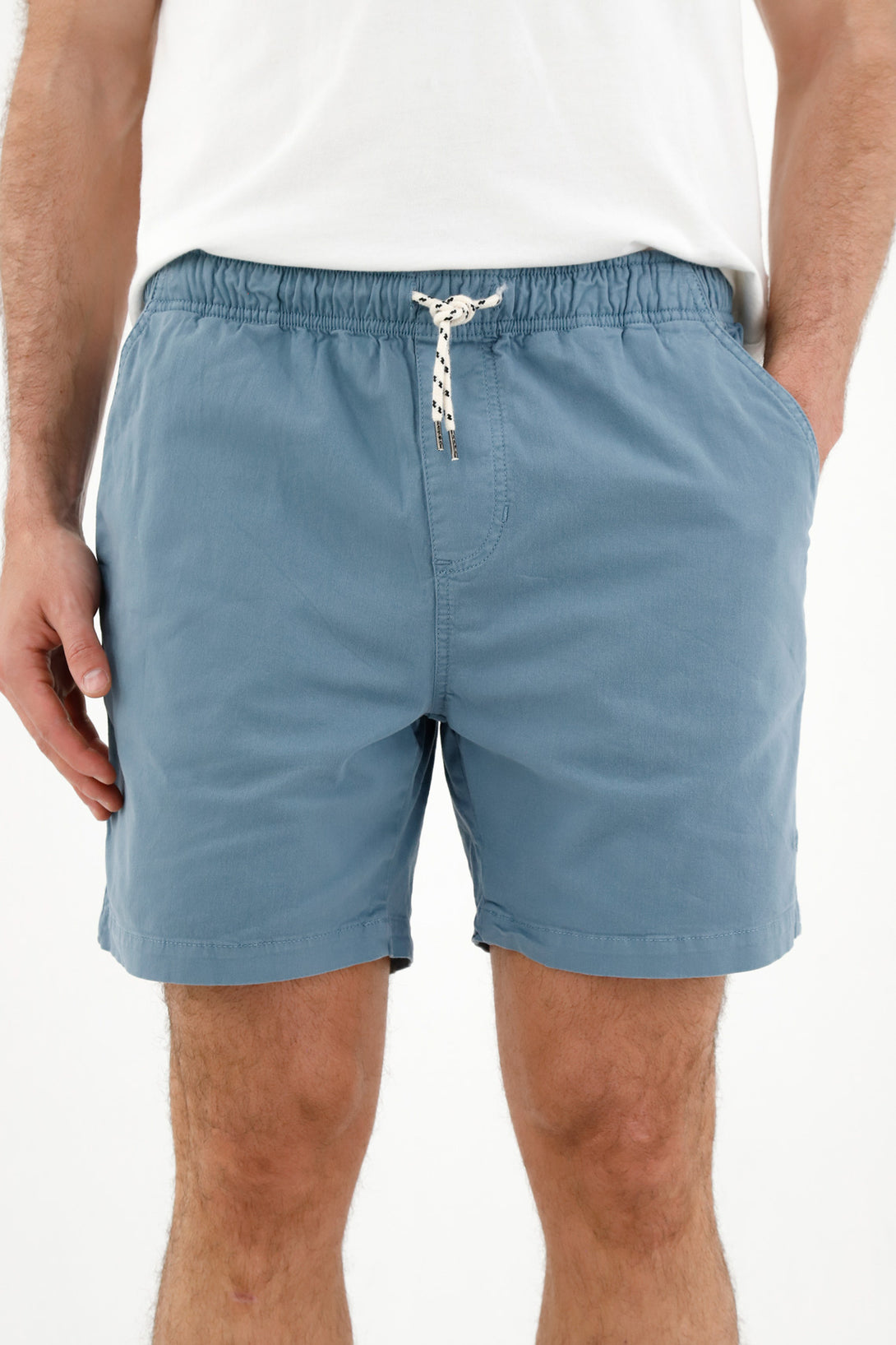 Men's Blue Elastic Waist Shorts