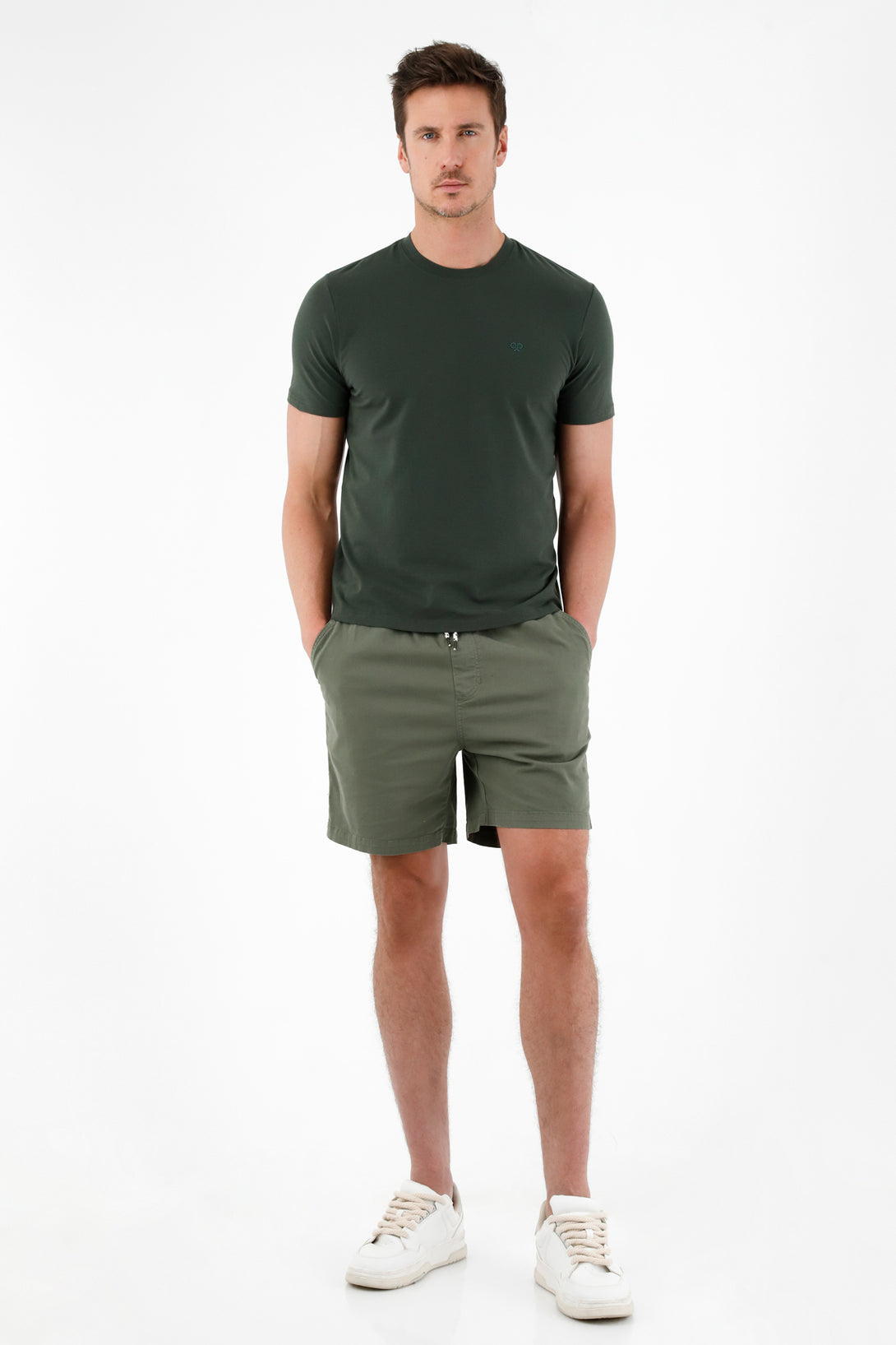 Men's Green Elastic Waist Bermuda Shorts