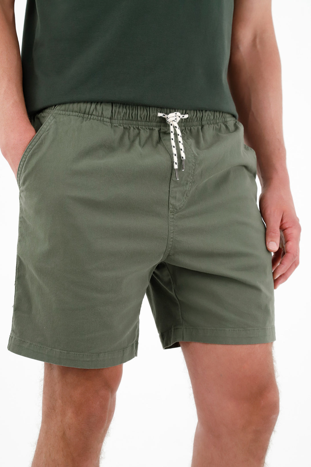 Men's Green Elastic Waist Bermuda Shorts