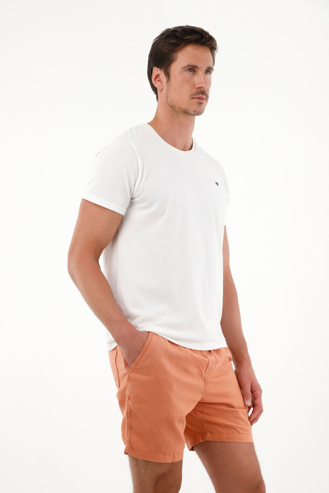 Regular fit shorts with orange elastic waistband for men