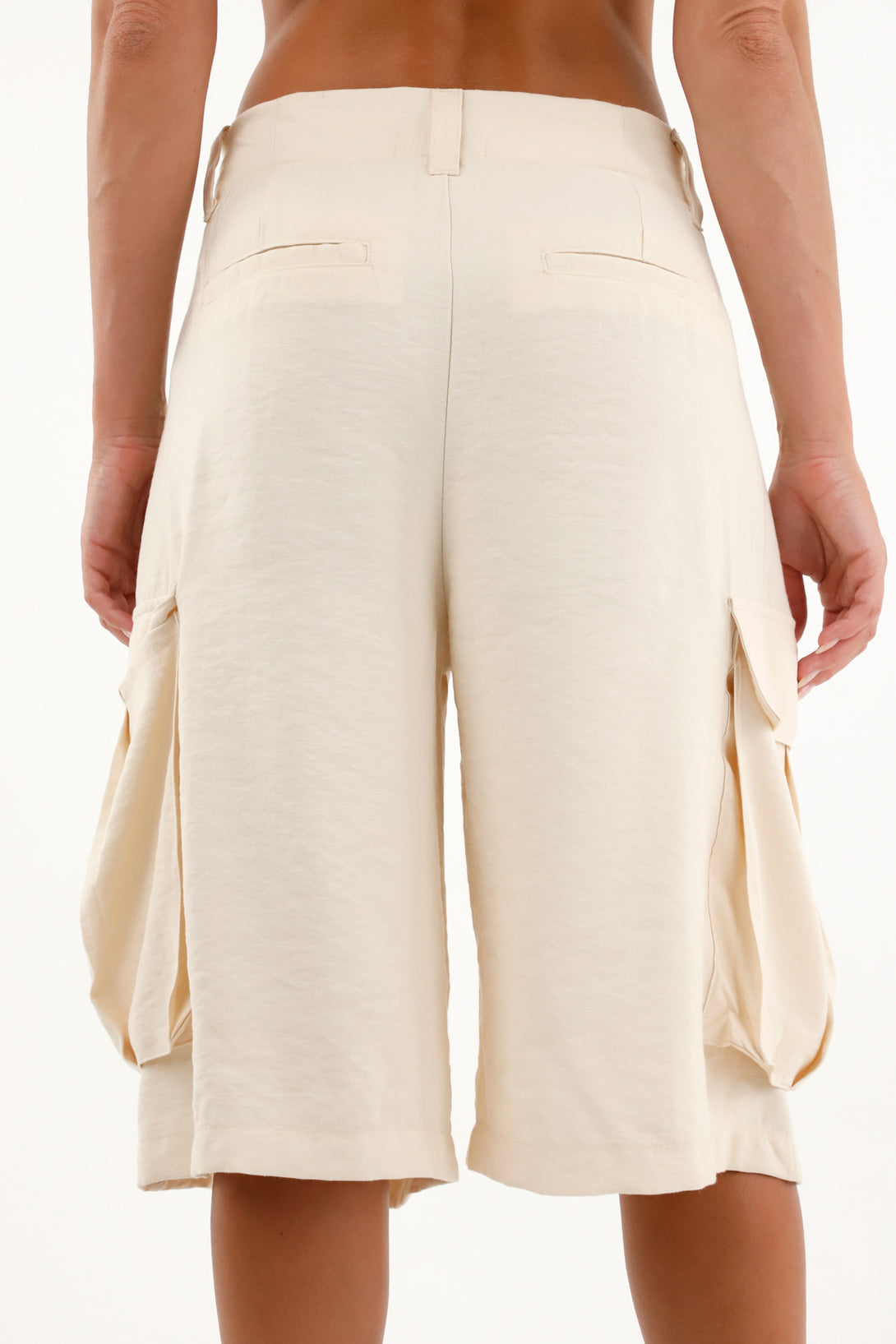 Women's Off-White Long Bermuda Shorts with Pockets