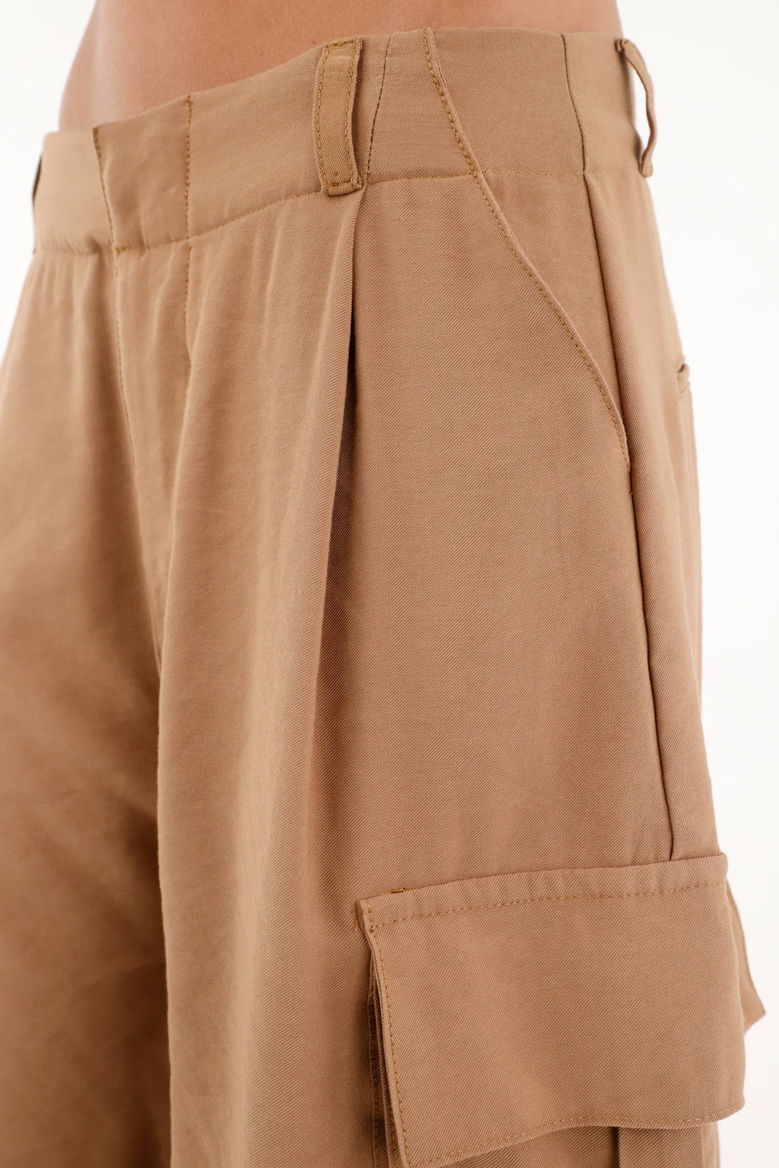 Women's Brown Long Bermuda Shorts with Pockets