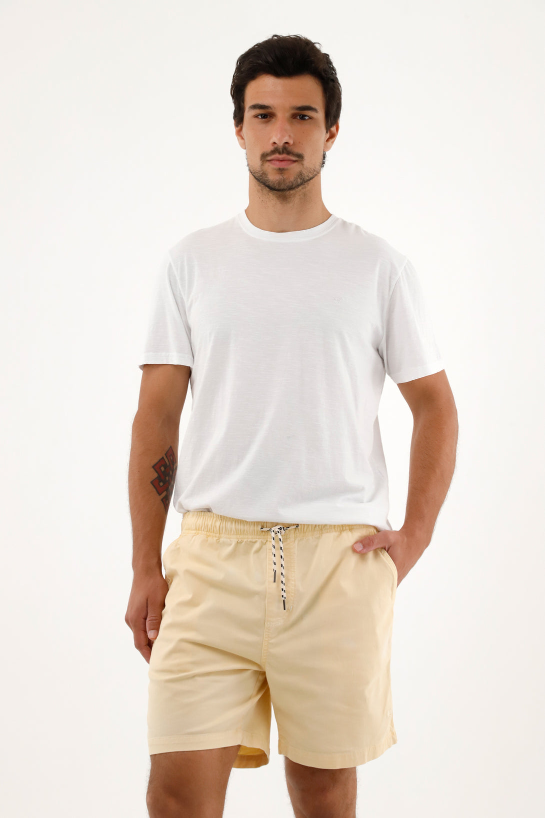 Men's Brown Bermuda Shorts with Elastic Waistband