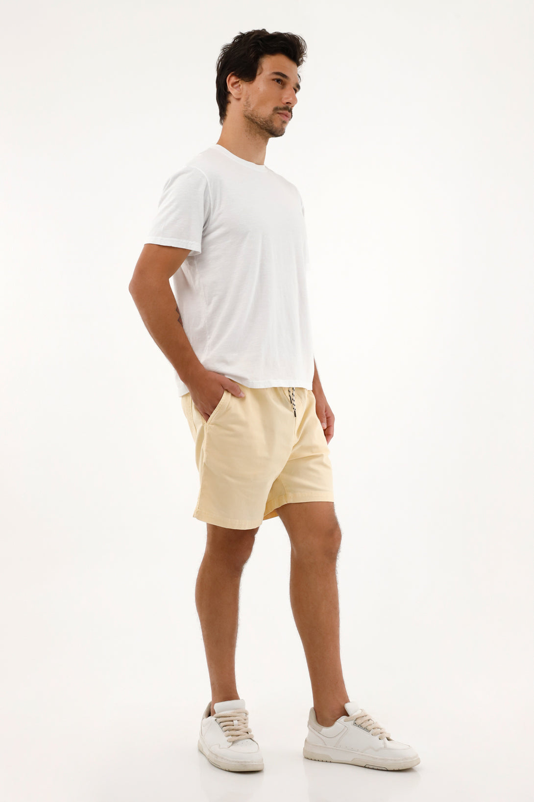 Men's Brown Bermuda Shorts with Elastic Waistband