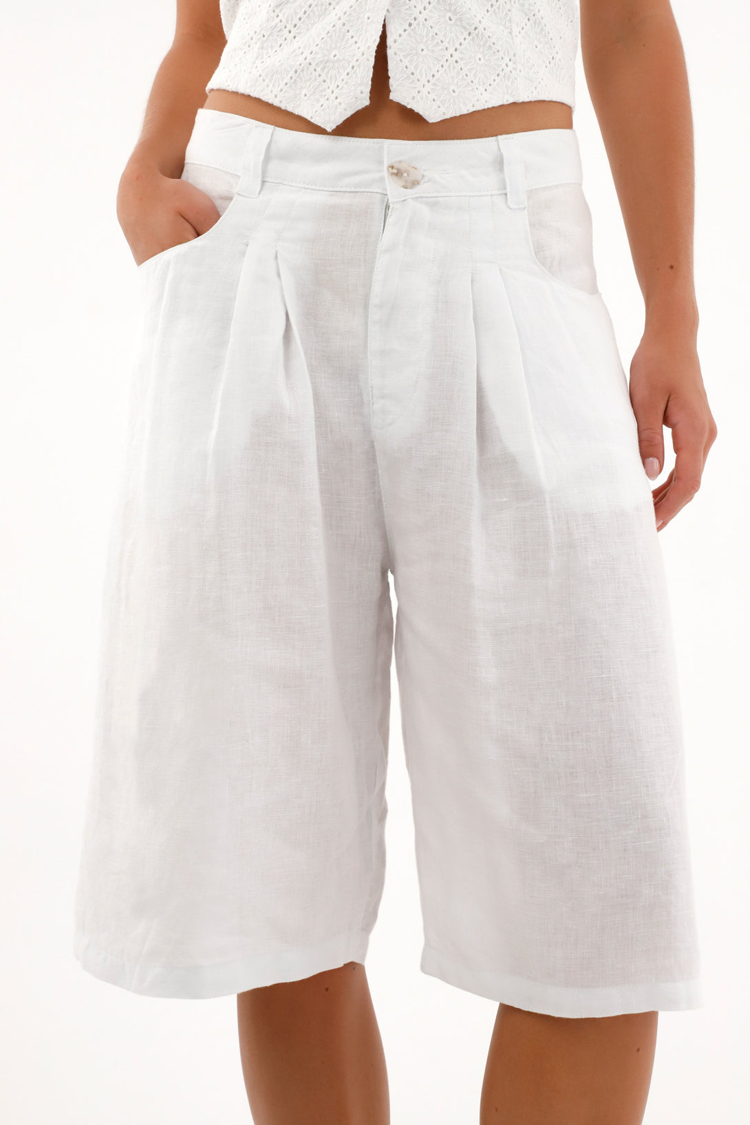 Women's White Long Bermuda Shorts