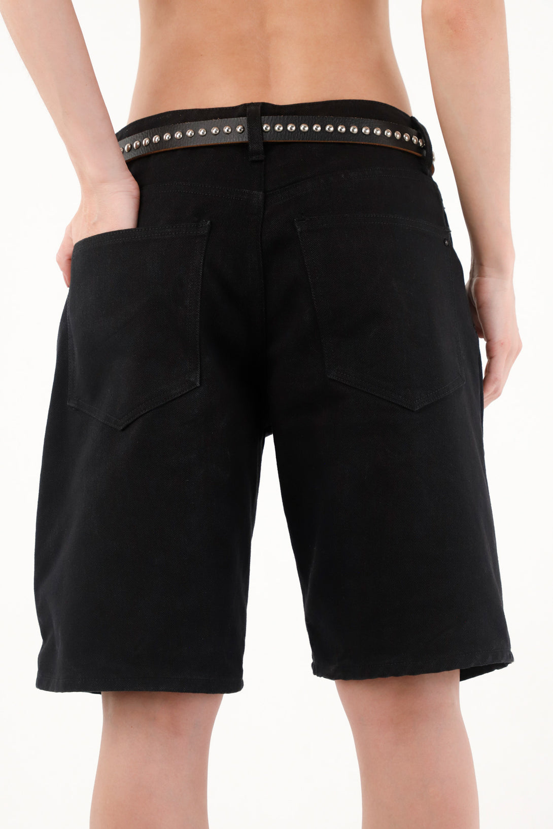 Women's Black Denim Long Bermuda Shorts