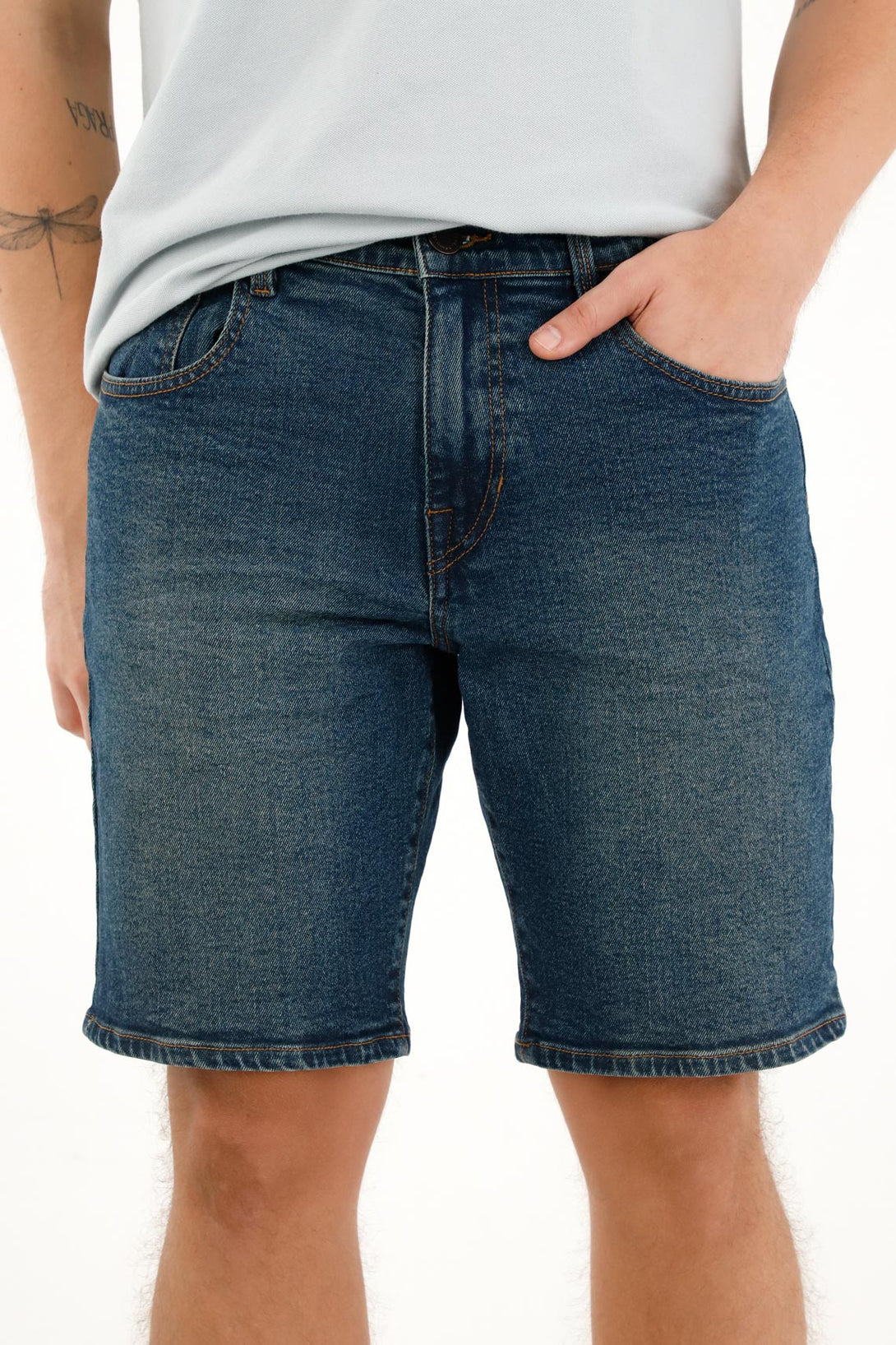 Men's Medium Rise Blue Bermuda Shorts