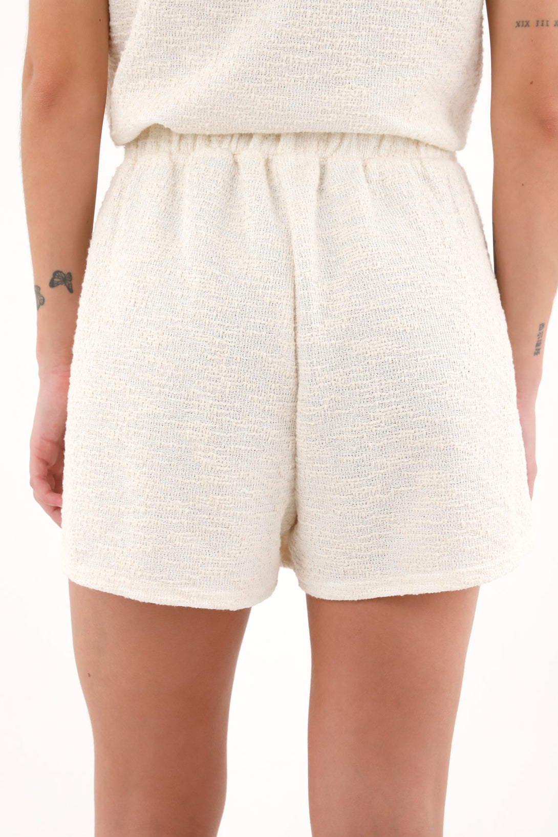 Textured Fabric Cream Shorts for Women