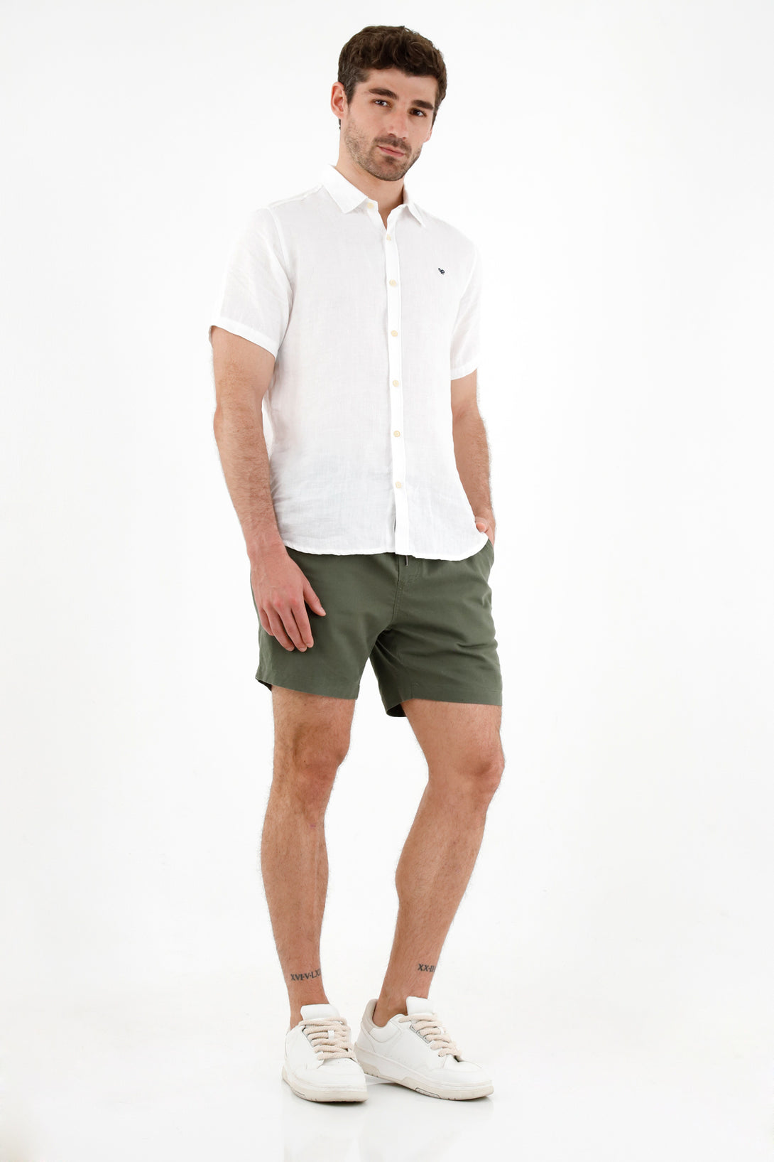 Men's Green Elastic Waist Bermuda Shorts