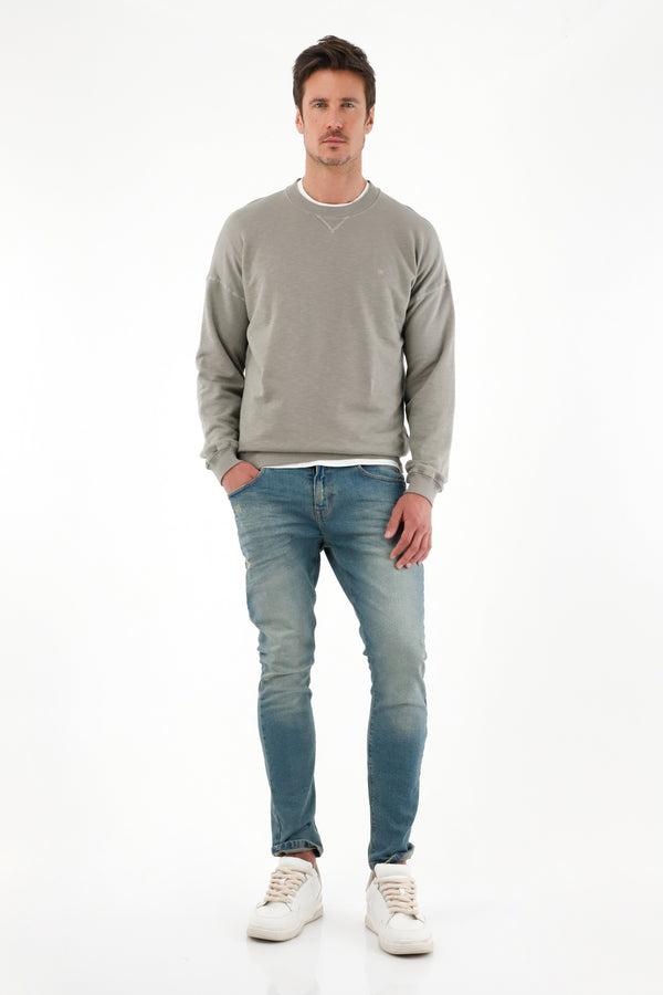 Buzo en burda liviana gris para hombre