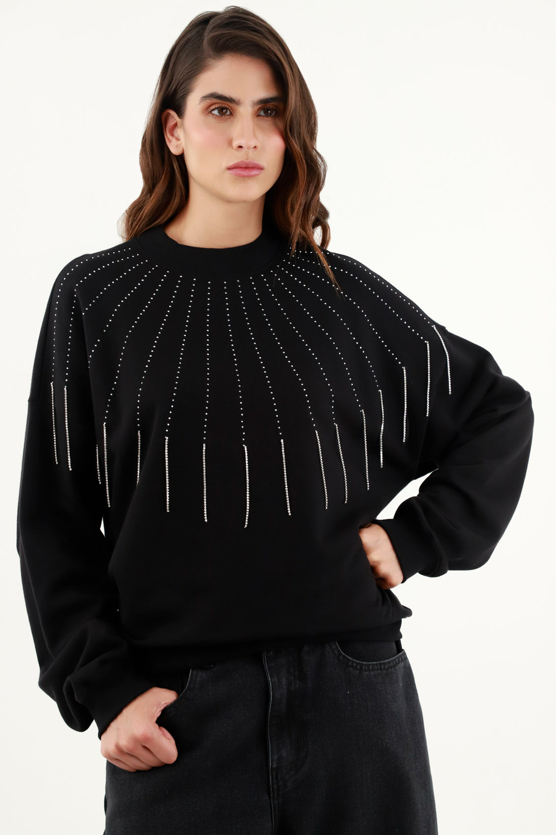 Women's Black Embellished Sweater