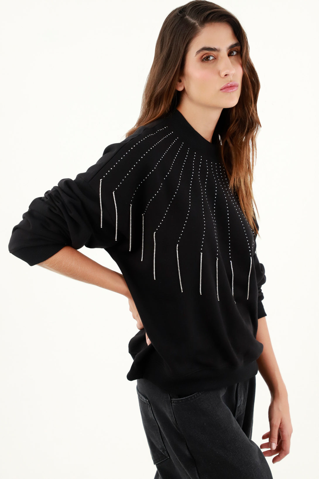 Women's Black Embellished Sweater