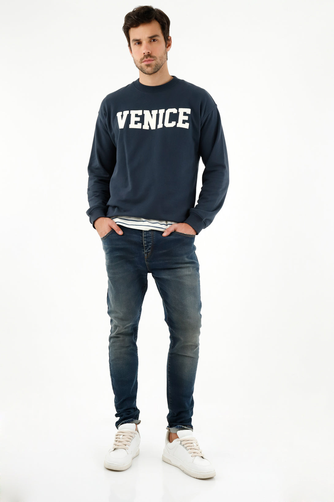 Men's Blue Printed Sweater