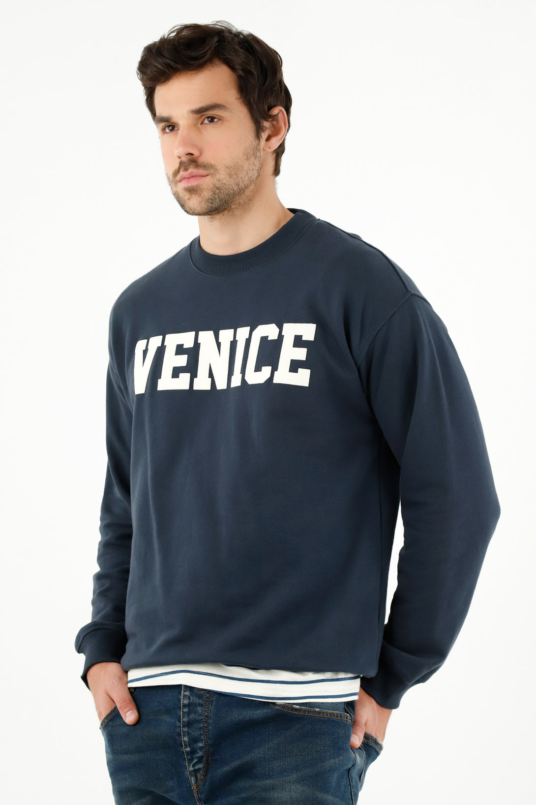 Men's Blue Printed Sweater