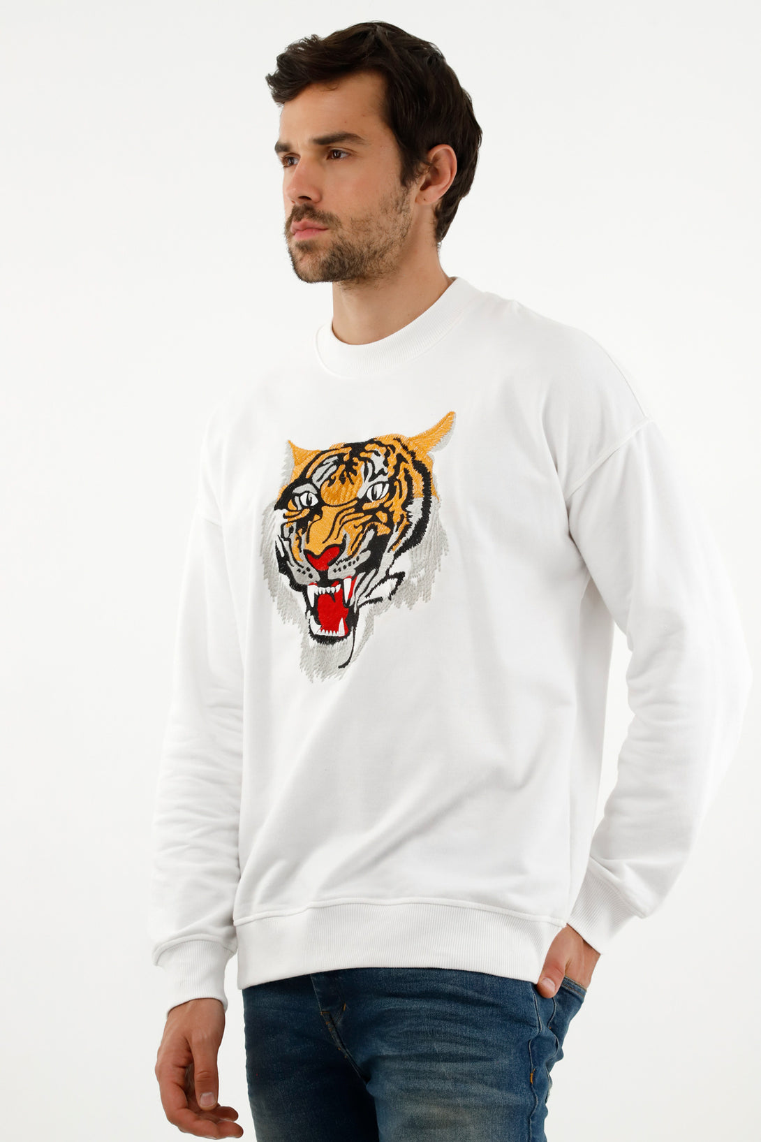 Buzo blanco con tigre para hombre