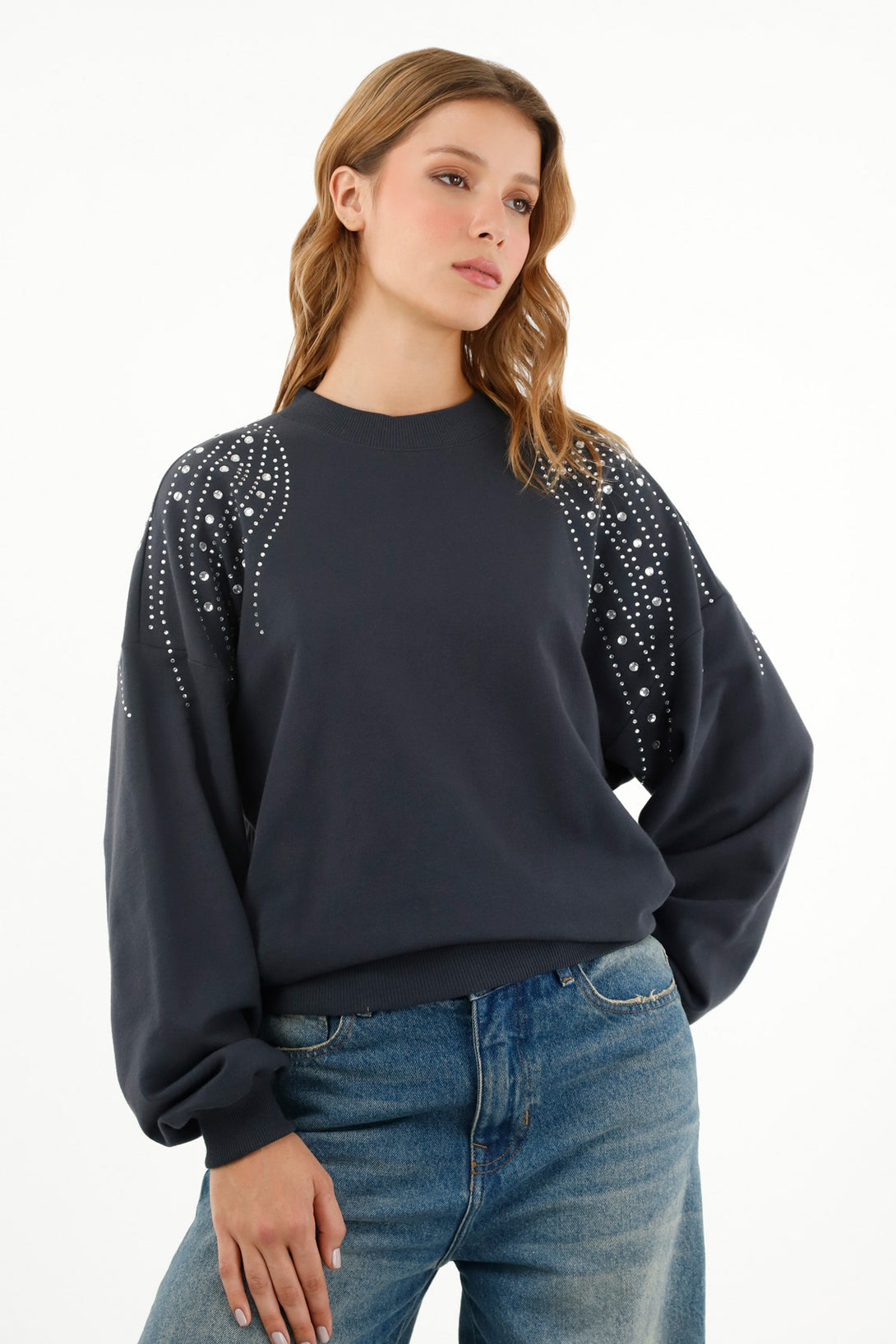 Women's Gray Embellished Sweater