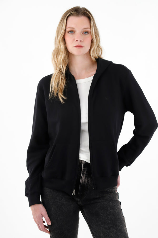 Women's Black Zip-Up Sweater