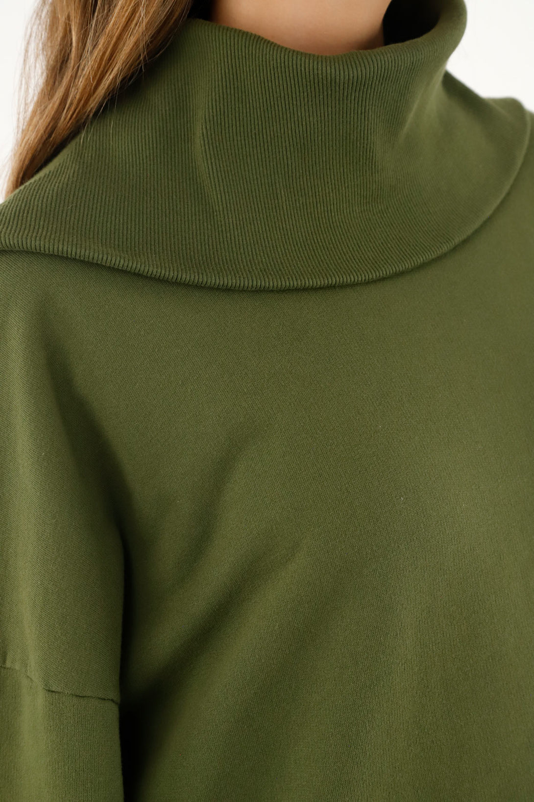 Women's Green Draped High Neck Sweater