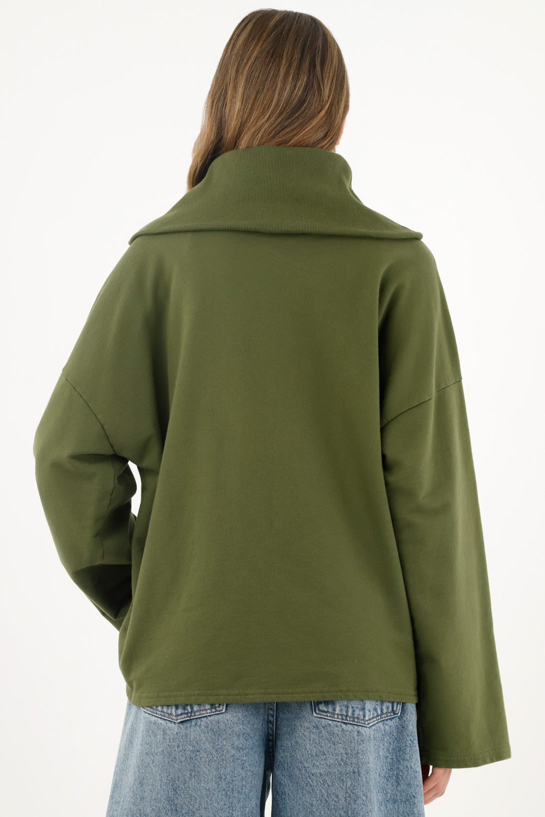 Women's Green Draped High Neck Sweater