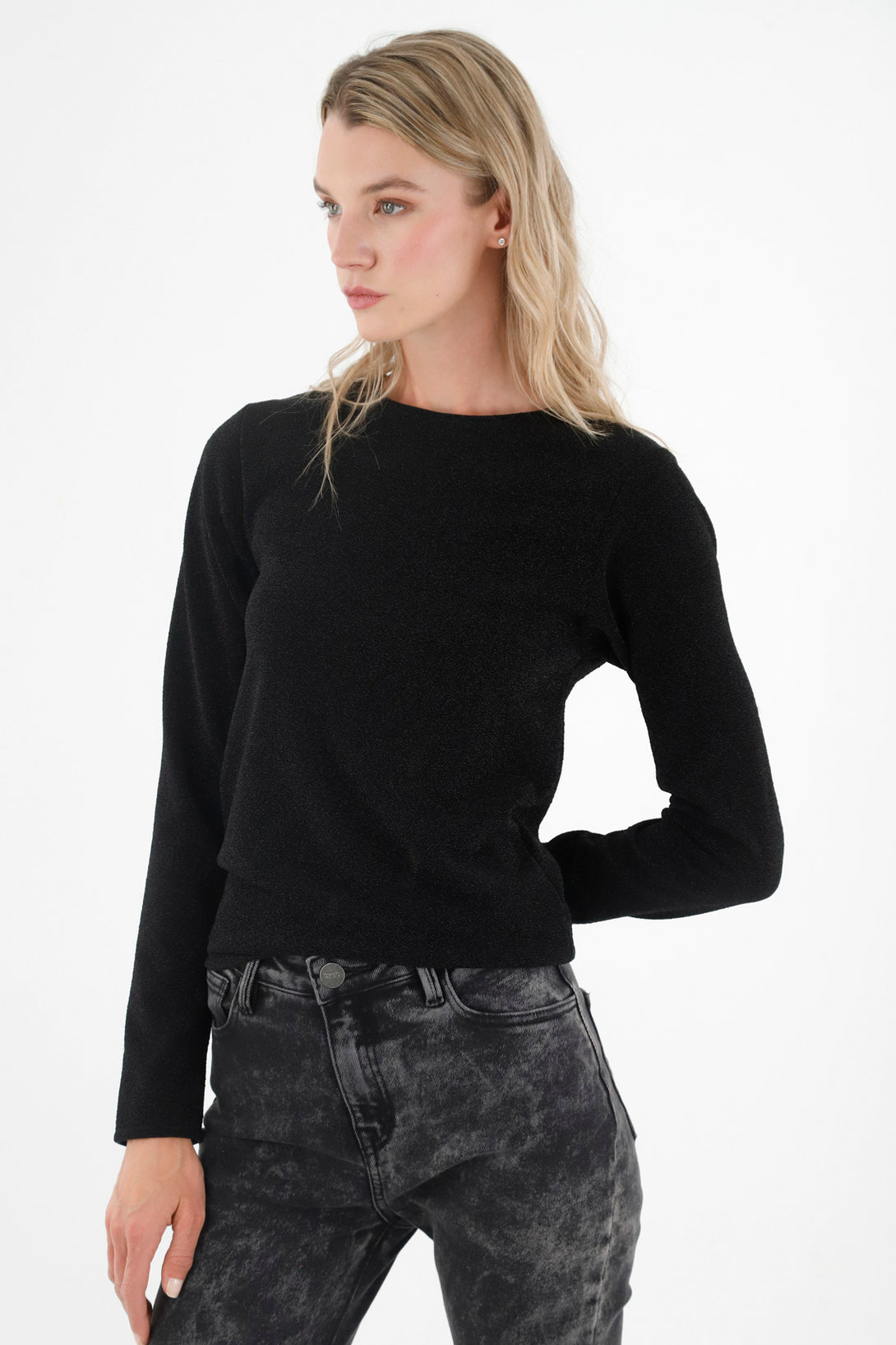 Women's Black Shiny Sweater